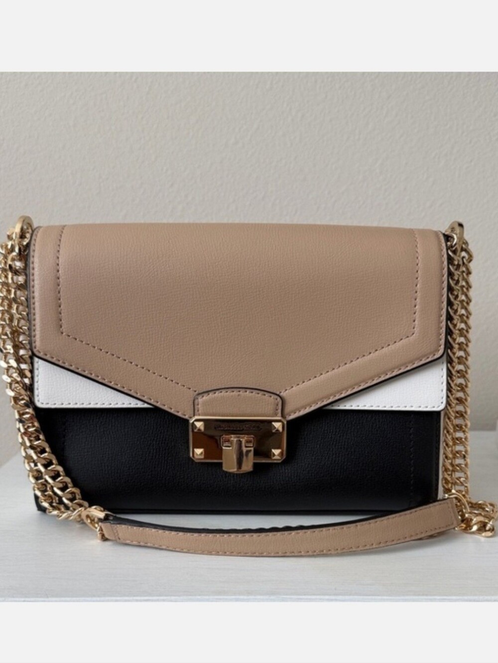 Michael Kors Kinsley Tricolor Crossbody Bag in Beige, White & Black
